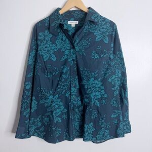 Coldwater Creek Women’s‎ Long Sleeve Floral Blouse Teal Blue 1X Casual Workwear